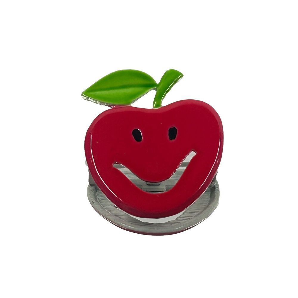 Vintage Big Cherry / Apple Enameled Fruit‎ Pin School Teacher Gift